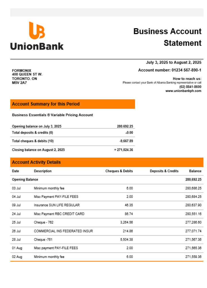  East West Bank firm account statement 
